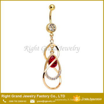 Or plaqué chirurgicaux en acier rouge larme Gem Dangle Belly Ring